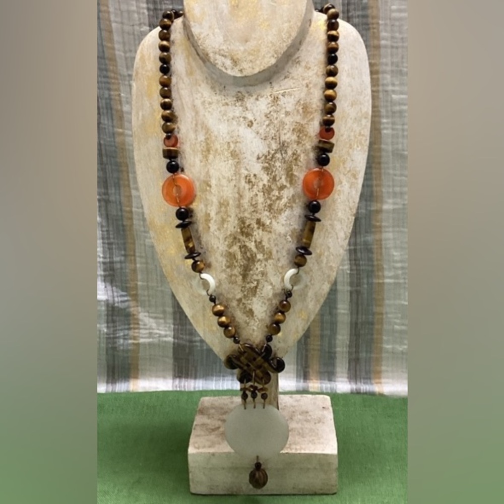 Gemstone beaded necklace tigers eye boho maximalist eclectic earthy artsy hippie